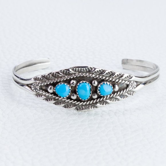 Vintage Sterling Silver Navajo Turquoise Cuff Bracelet by Marie Bahe - Picture 1 of 7